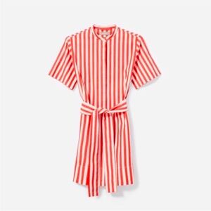 Everlane Red and White Striped Collarless Shirt Dress